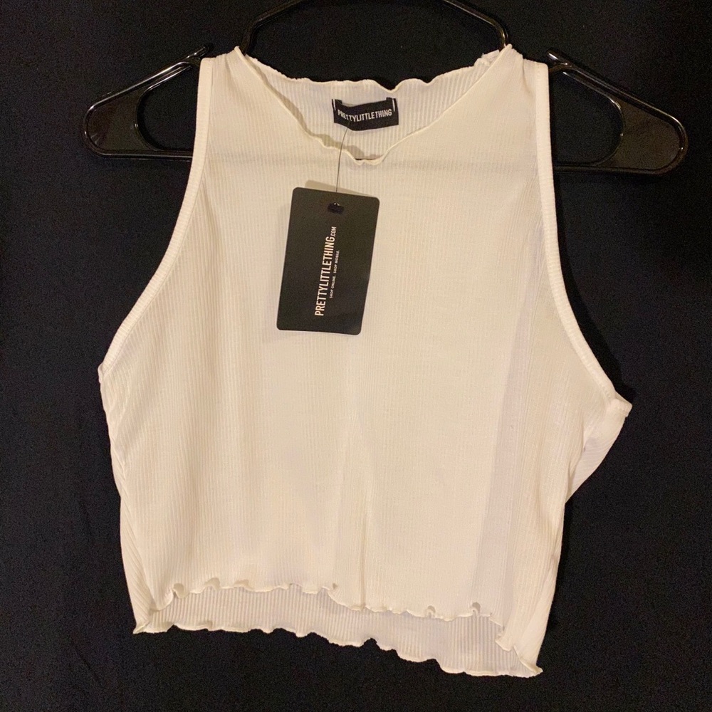Rib frill detail high neck crop top